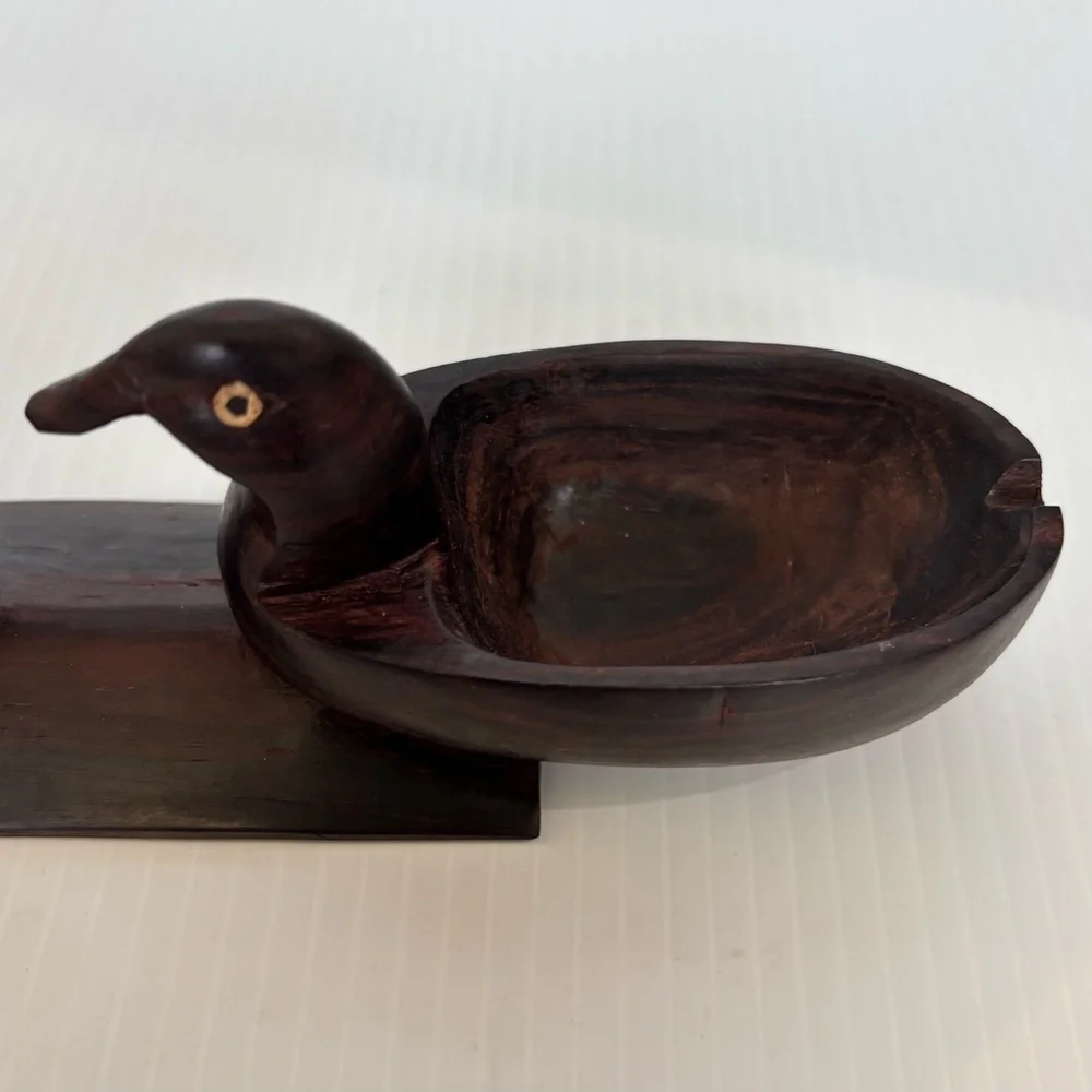 Vintage Duck Salt & Pepper Cellar Wood Hand Carving